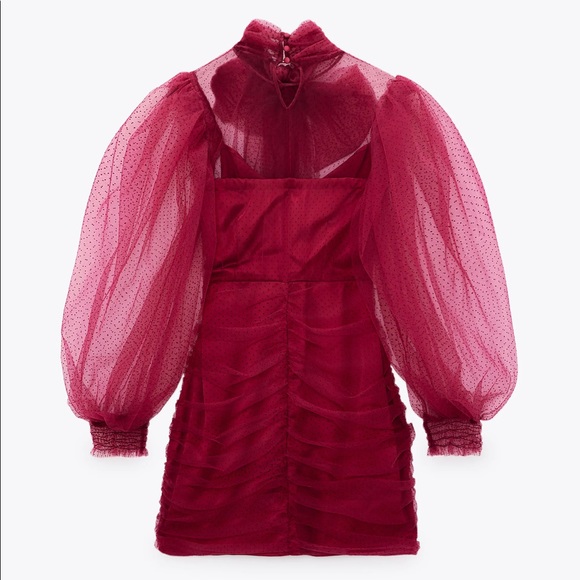 Zara TULLE SWISS DOT ORGANZA MINI DRESS W/ BOW NEW - Picture 14 of 16